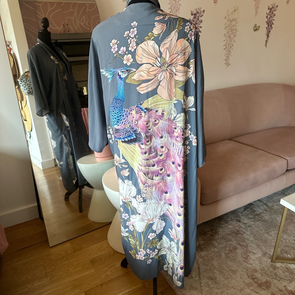 Floral Peacock Kimono Robe